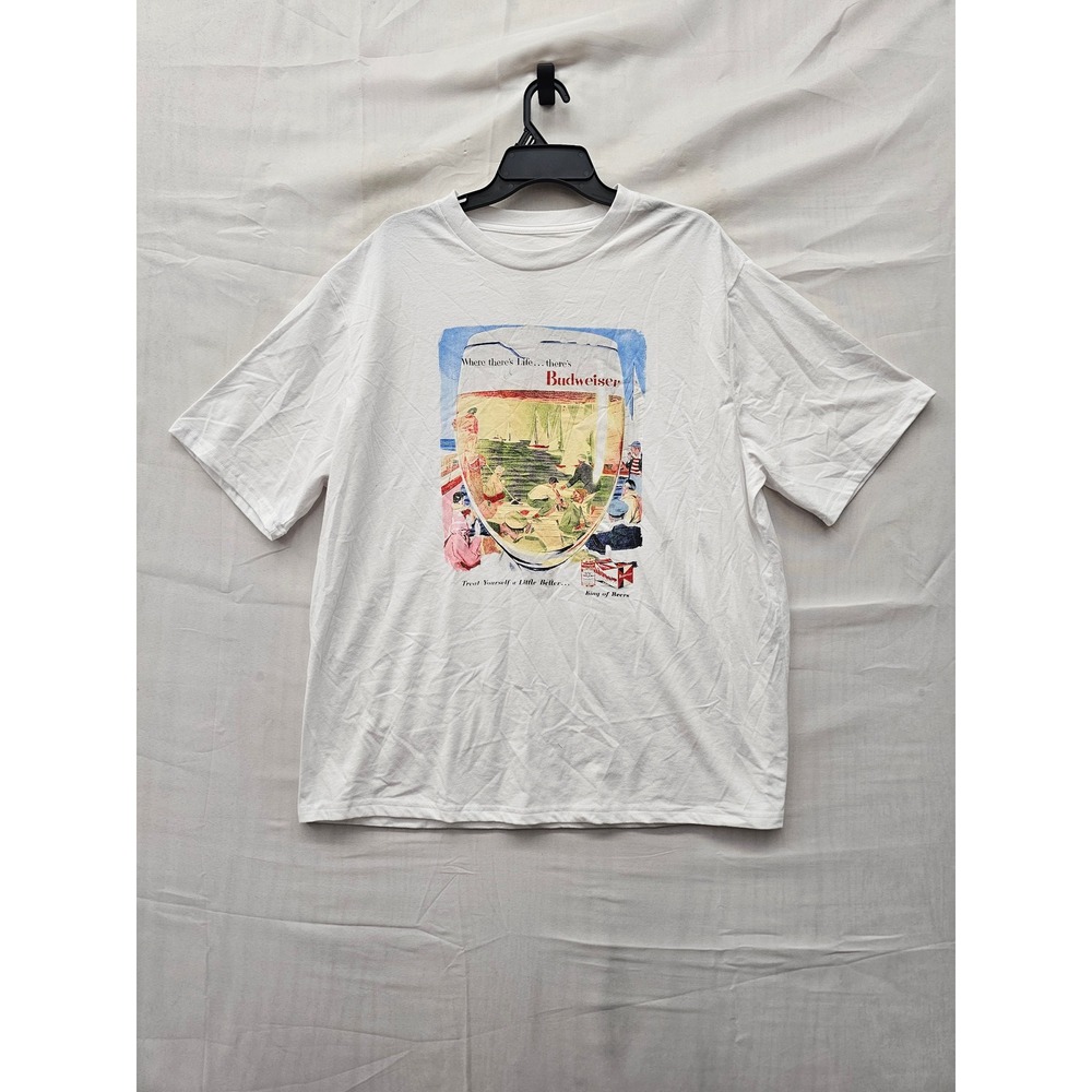 Budweiser Mens Graphic Short Sleeve T-Shirt White Cotton Blend Casual Size XL